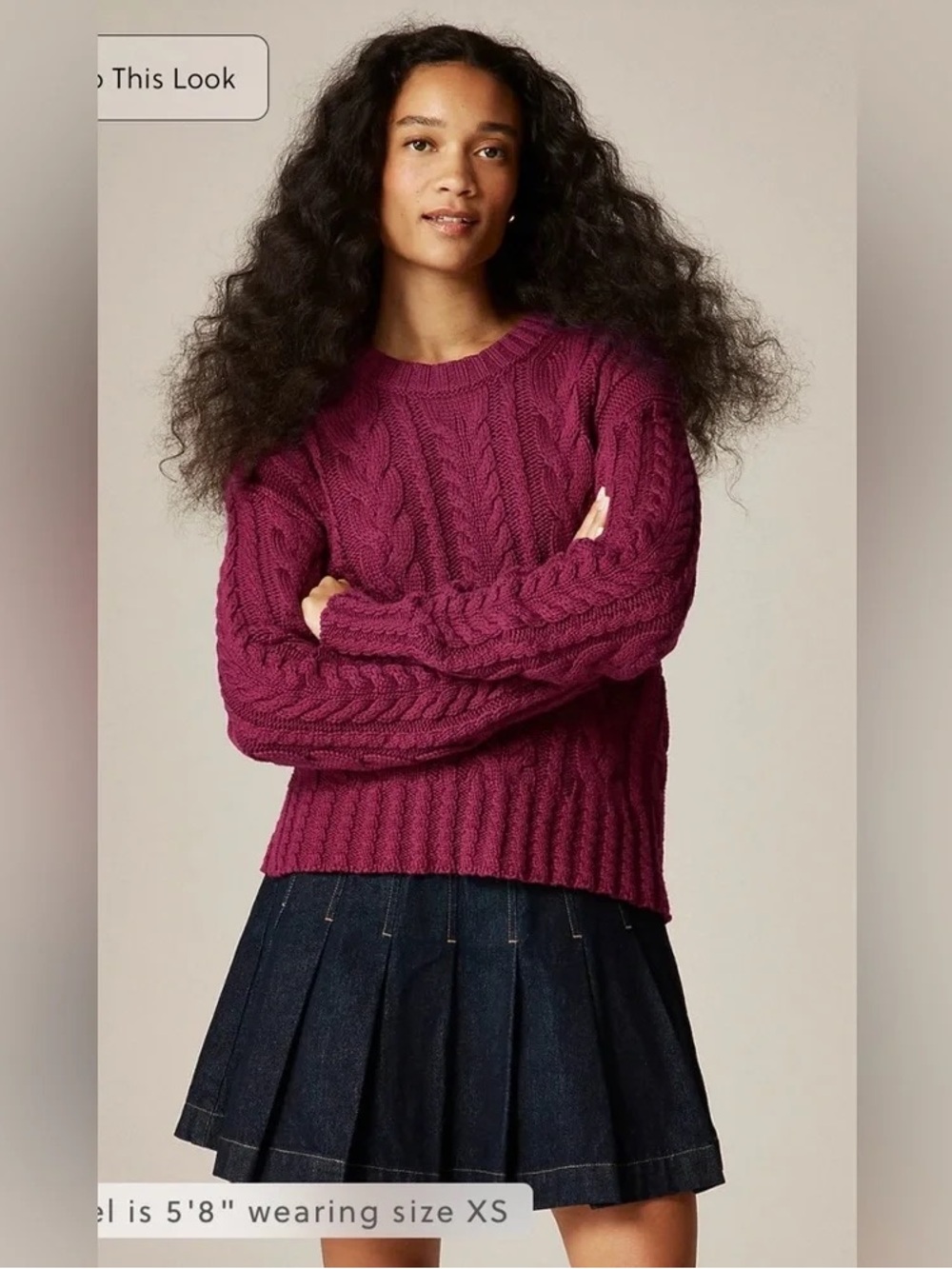 J.Crew Burgundy Cable Knit Crewneck Sweater 100% Cotton Size XS